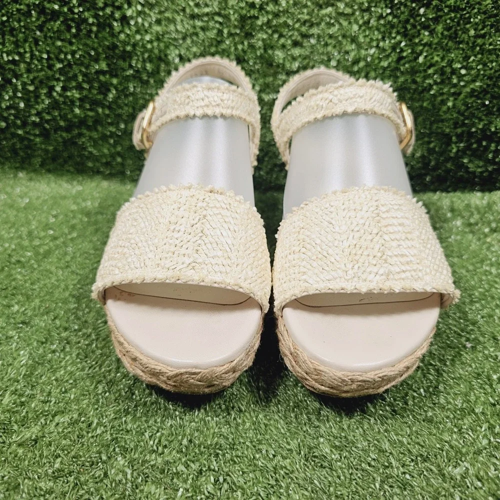 Stuart Weitzman Beige Espadrille Wedge Platform Sandals Womens Size 5 M